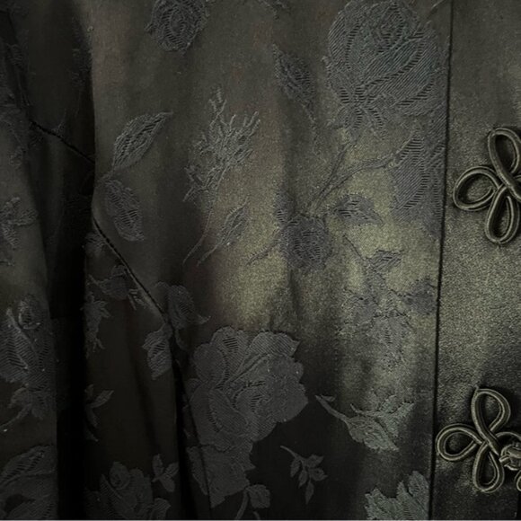 Black Long Length Chinese Style Button Down Embroidered Coat with Pants, 24W - Picture 6 of 12